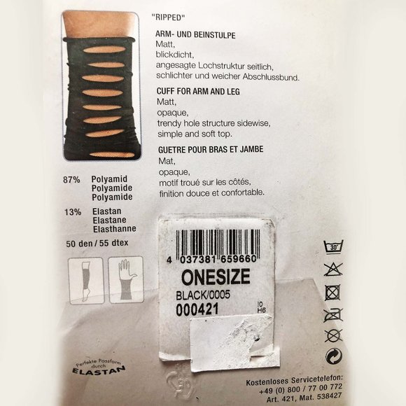 Hudson Fashion Ripped Black Cuffs for Arms or Legs Matte Opaque Women One Size - Picture 5 of 6